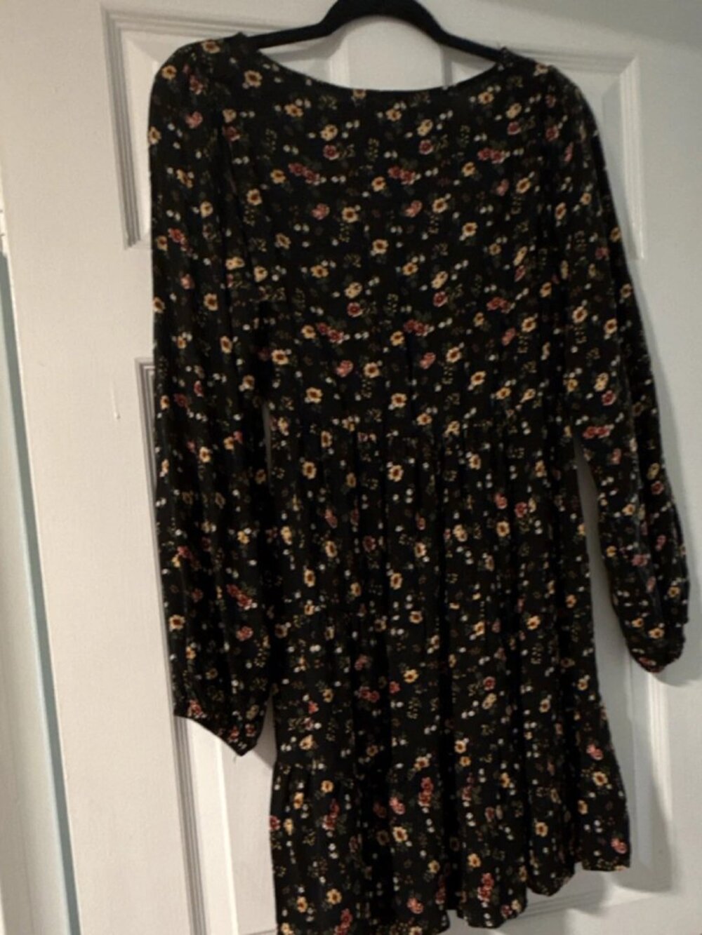 Liberty Love Black Floral Smocked Long Sleeve A-Line Short Dress XL